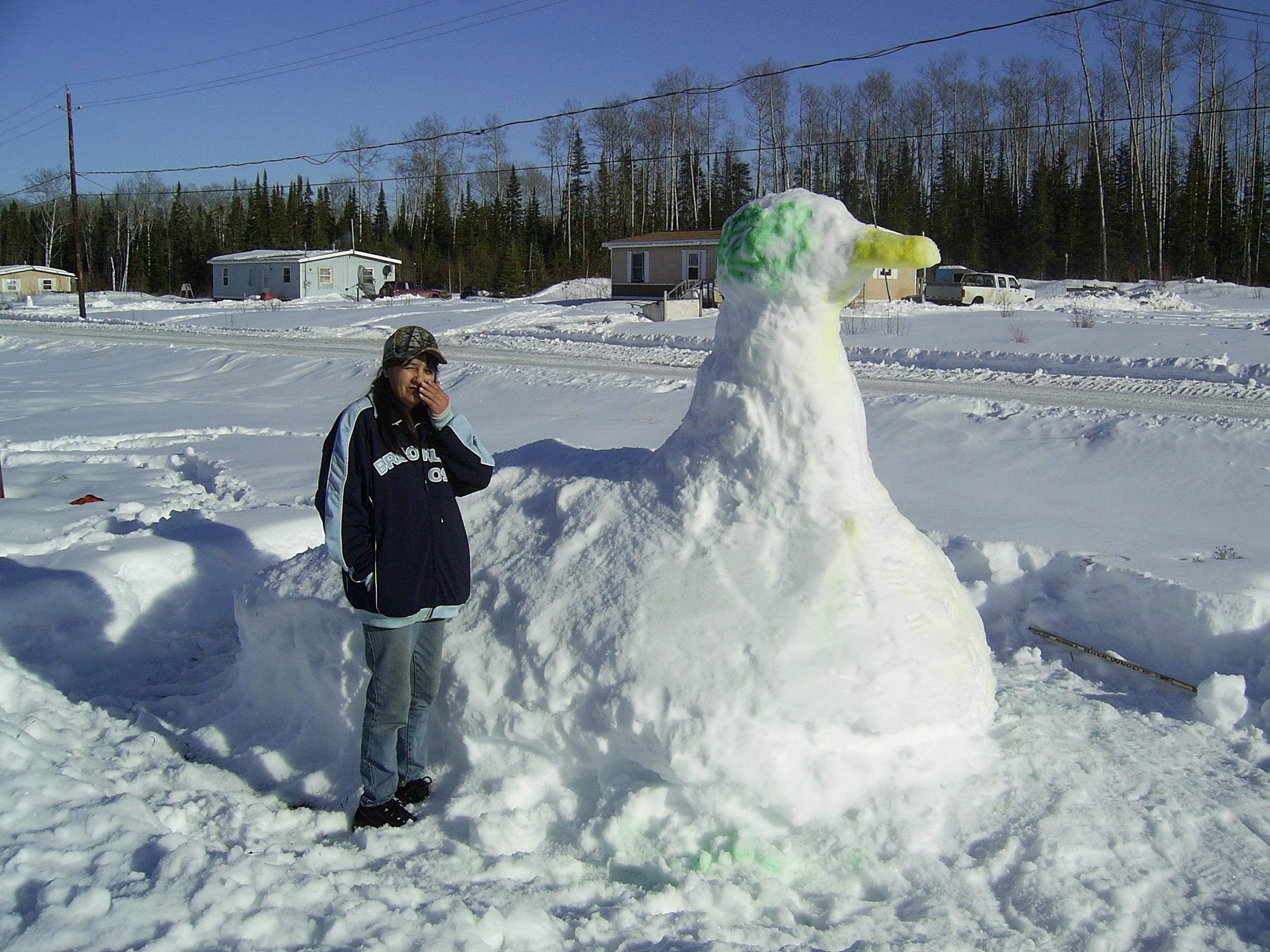 Mallard Made by Anthony Kakegamic, standing Maria Kakegamic