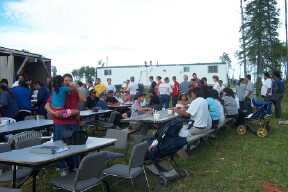 People enjoying their meal.