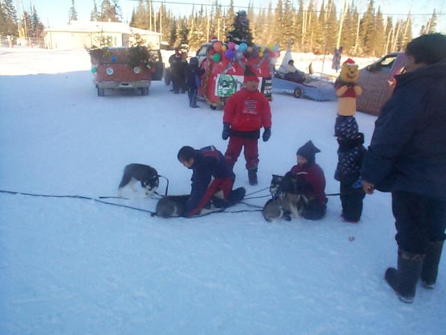 parade is done, children enjoying the puppys company
