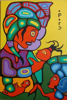 Mother and Child by Christian Morriseau. Inspired by his Father Norvel Morriseau.