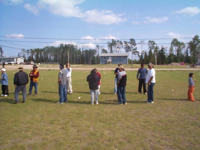 Adults getting ready for the egg tossing contest