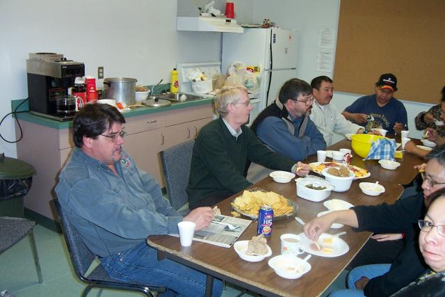 Lunch at the clinic for the FNIHB officials and the  Keewaywin Band Council