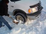 The wheel keeps slipping on the soft snow. No traction.
